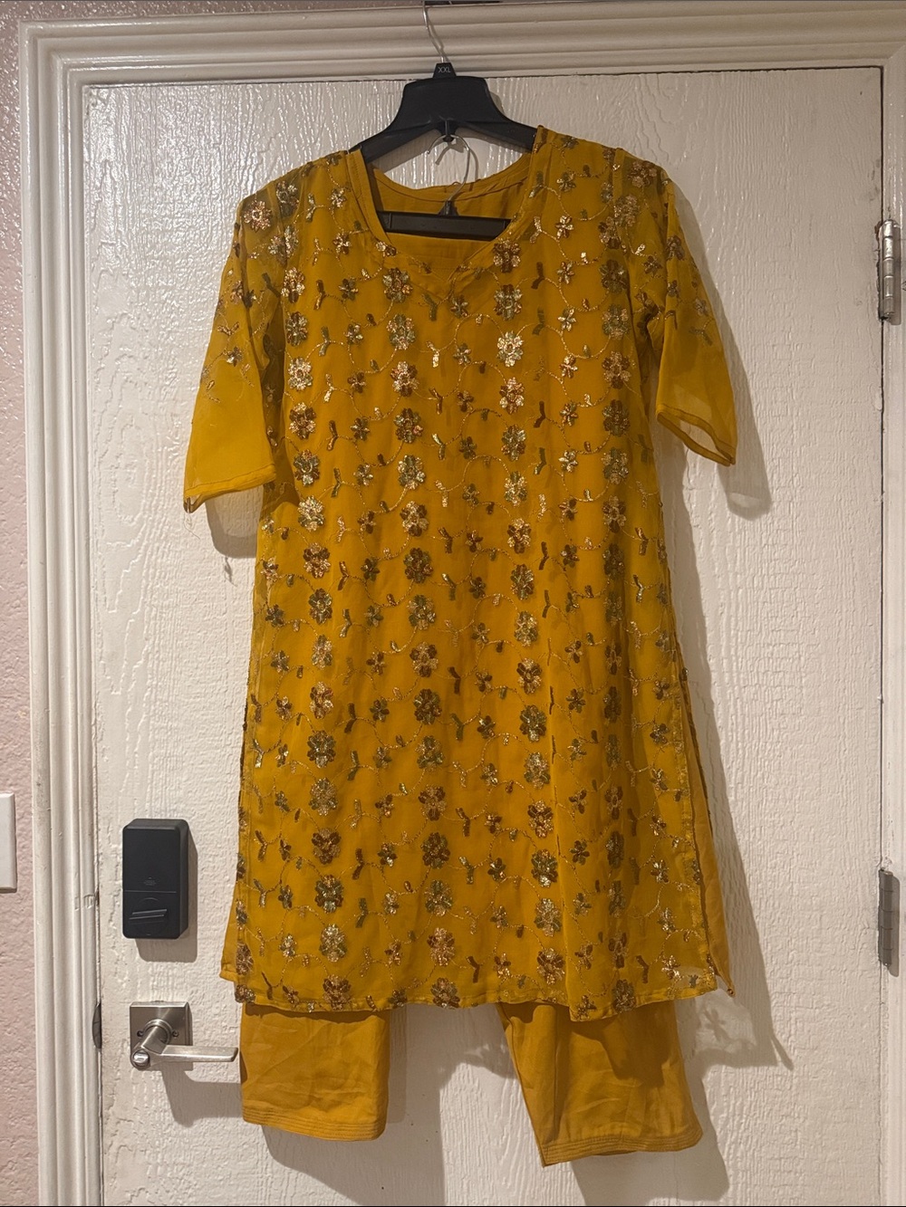 Mustard Yellow Girls Embroidered Dress Set